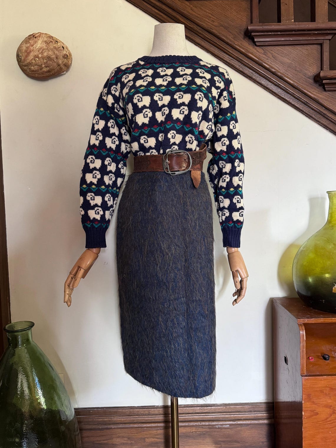 1950s Early 60s Blue Mohair Skirt