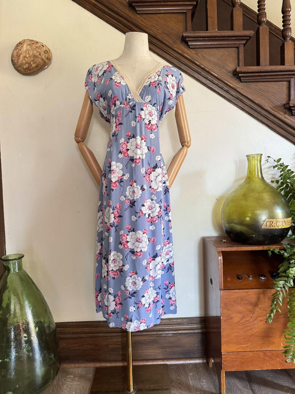 1930s early 40s purple floral cotton slip