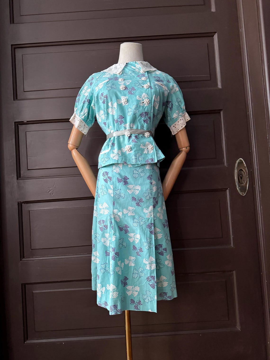 1930s Blue bow print set