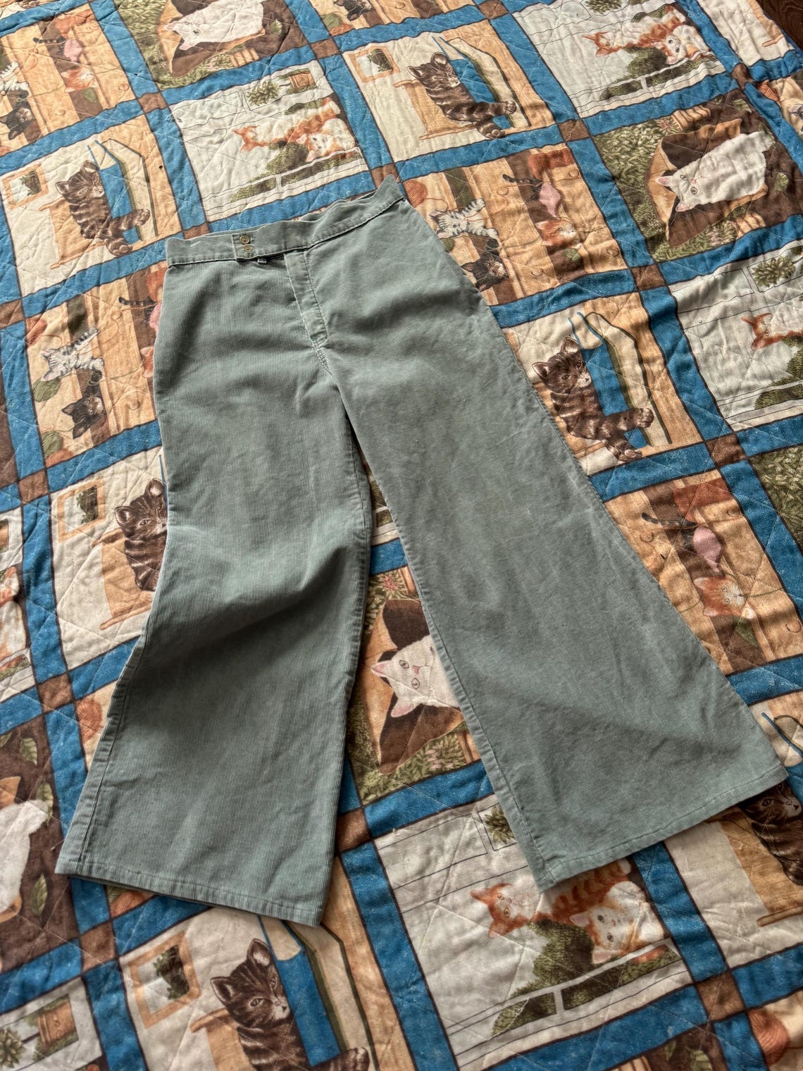 1970s Sage Green Corduroy Flares