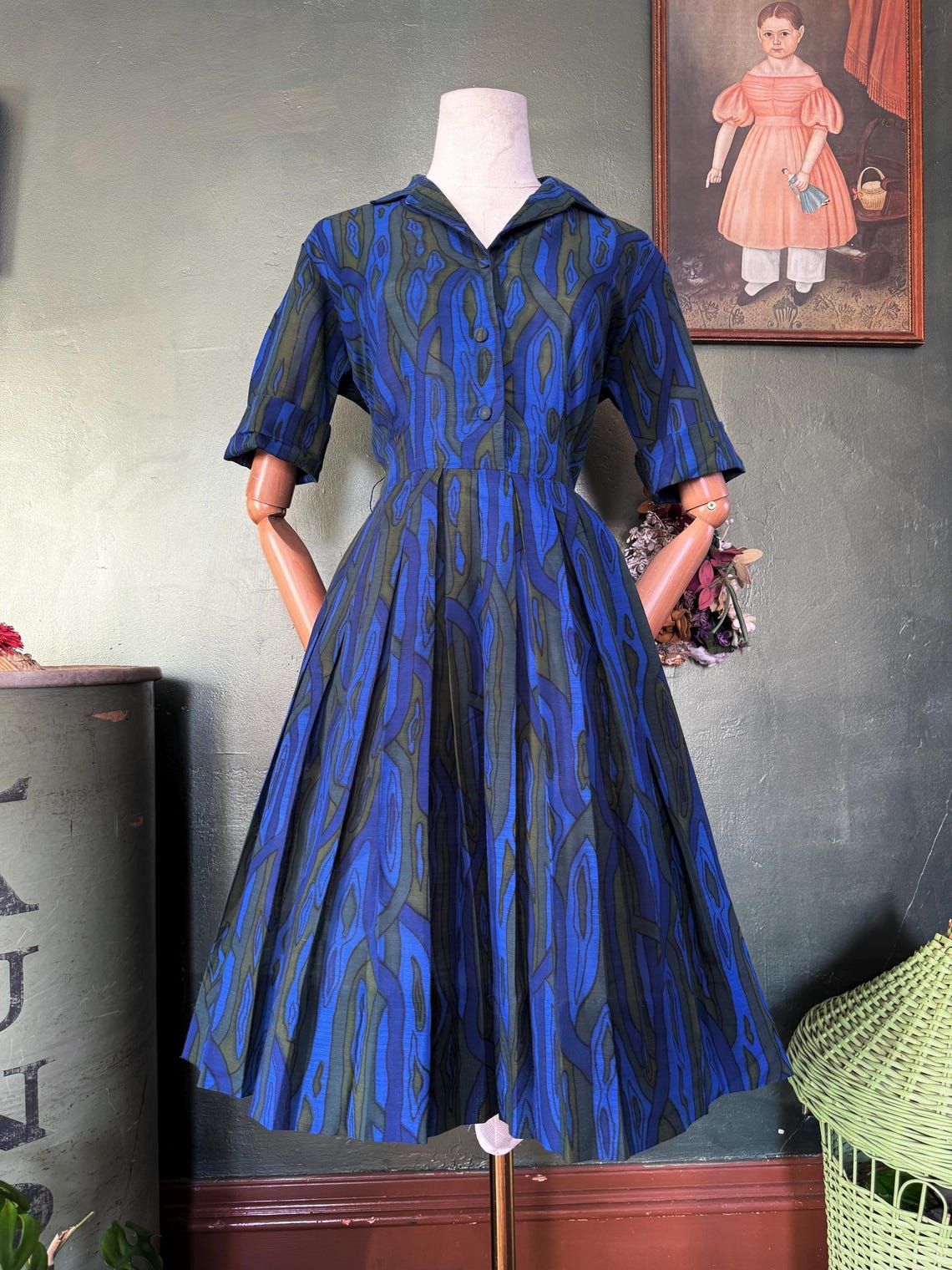 1960s Psychedelic Woodgrain Shirtdress