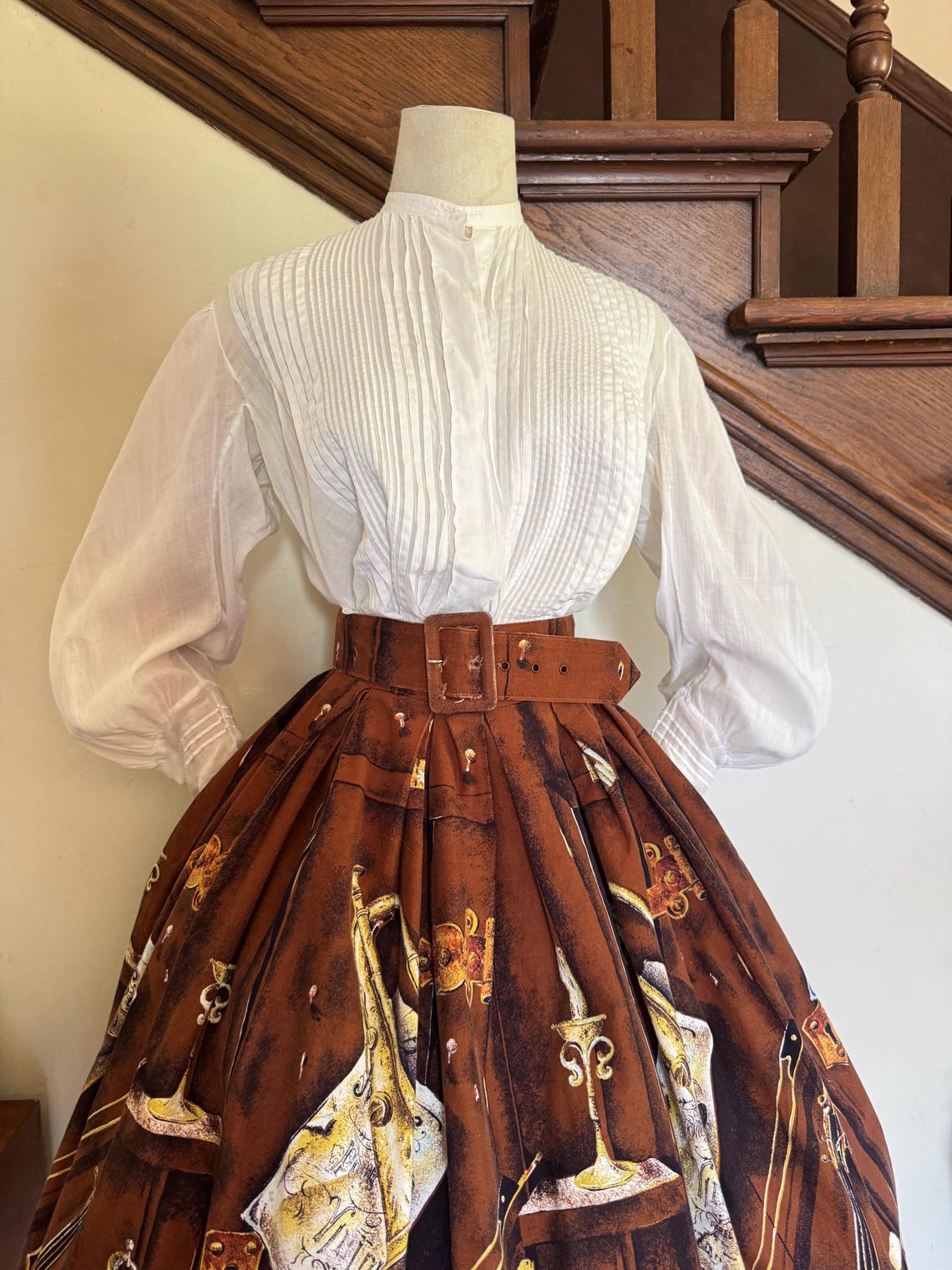 1900s pintuck pleated balloon sleeve blouse