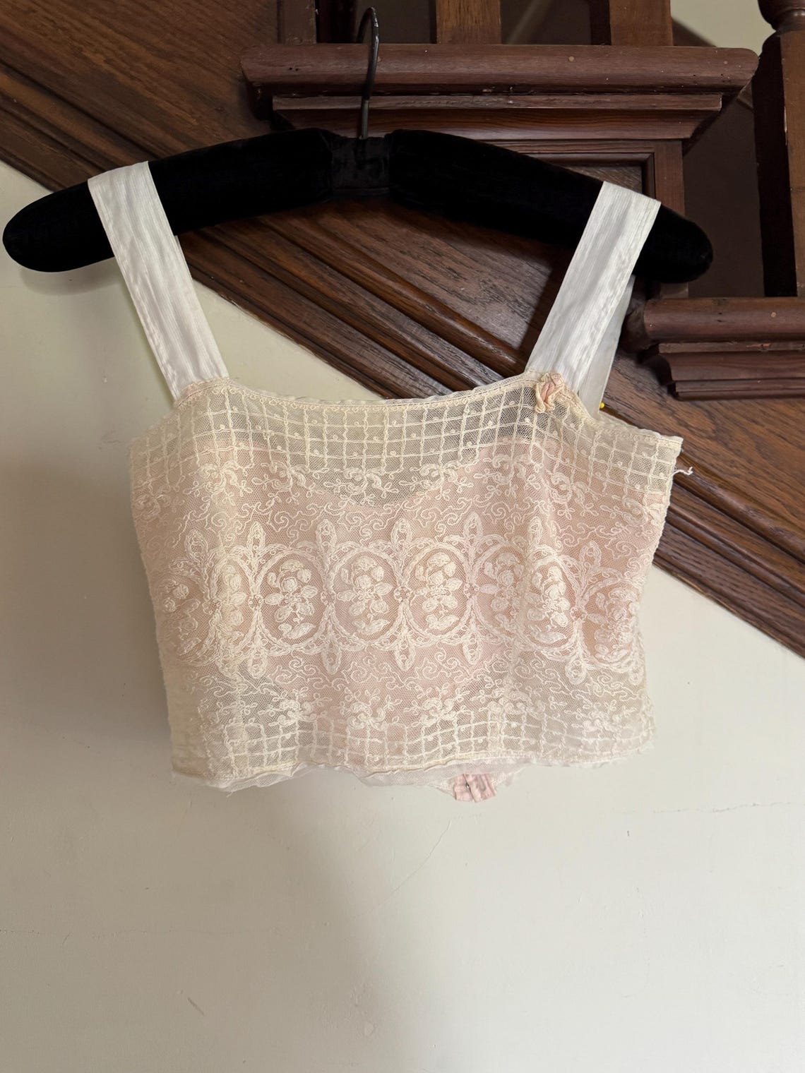 1900s pink & cream embroidered corset cover