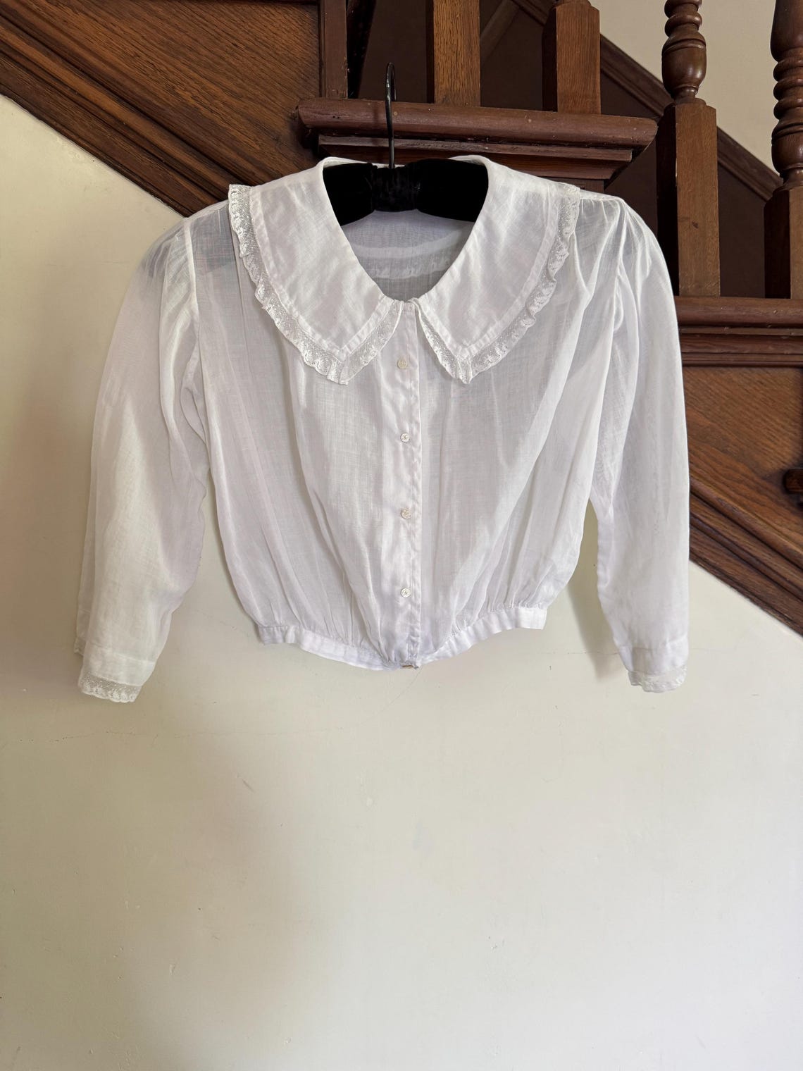 1900s sheer white cotton button up blouse