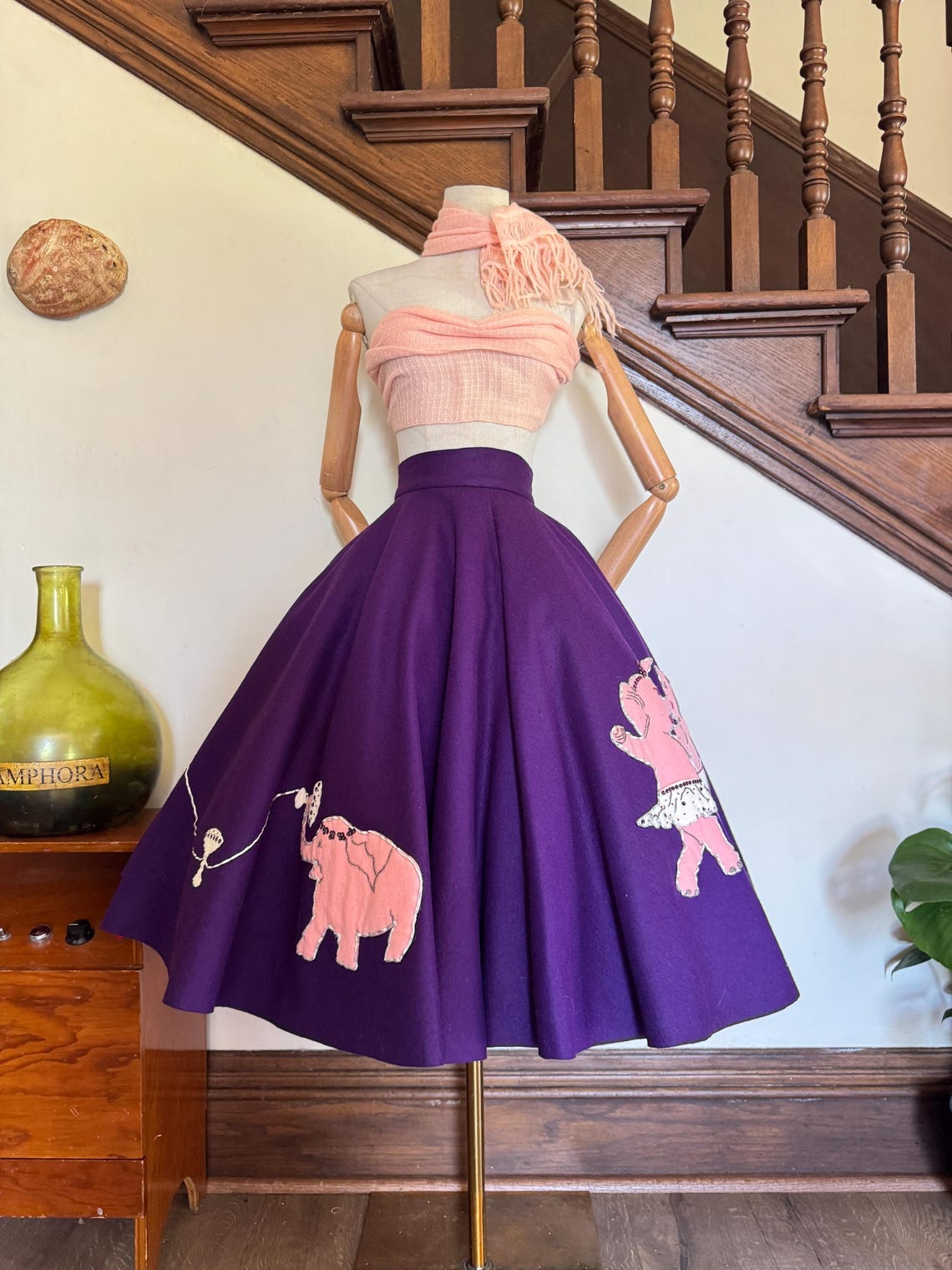 Drunk Martini Elephants Felt Circle Skirt