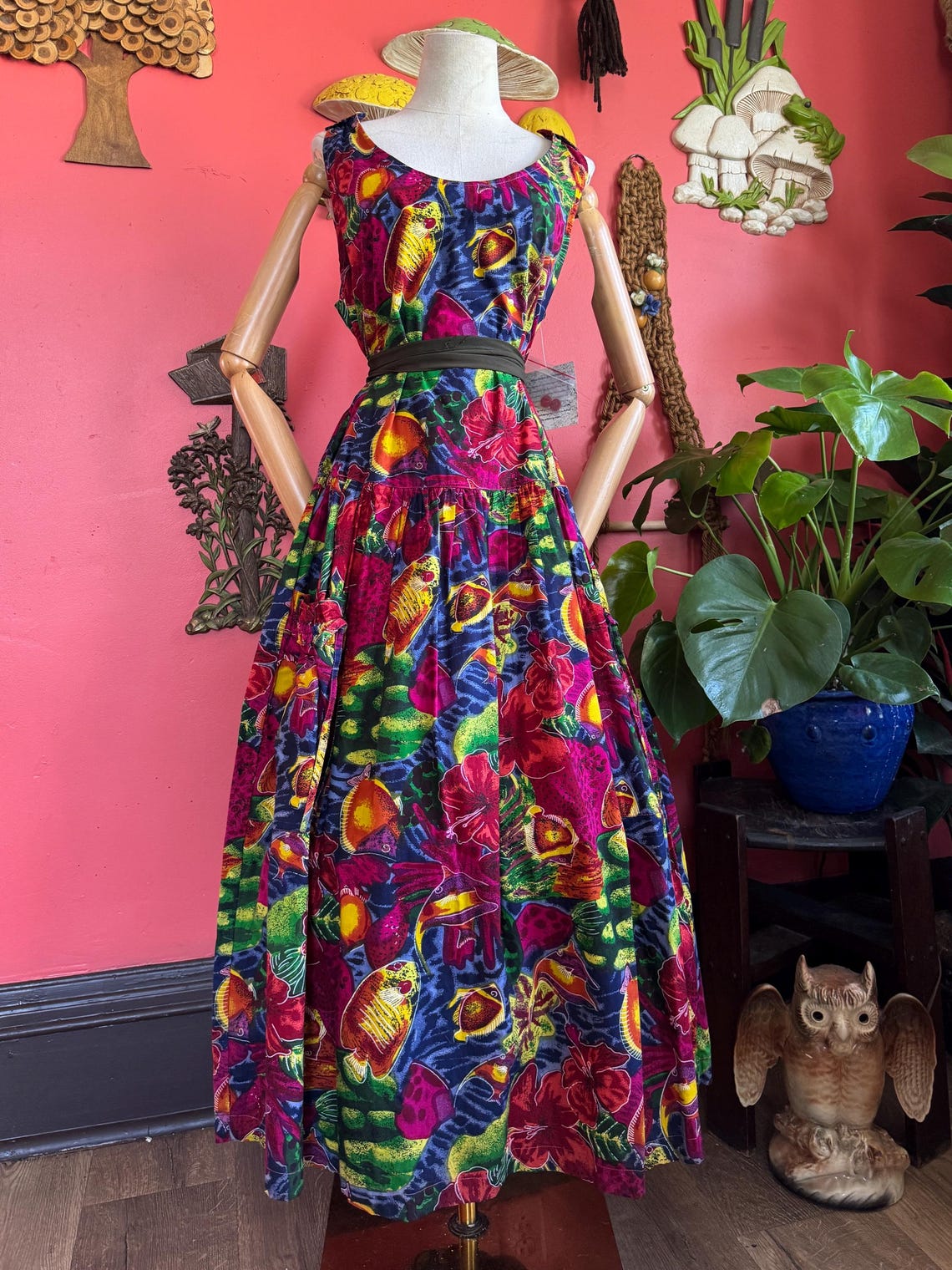 1990s Deadstock fish Print cotton Dress