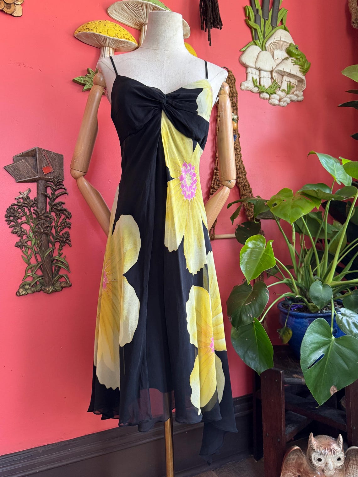 2000s Y2K Sue Wong Silk Chiffon Floral Dress