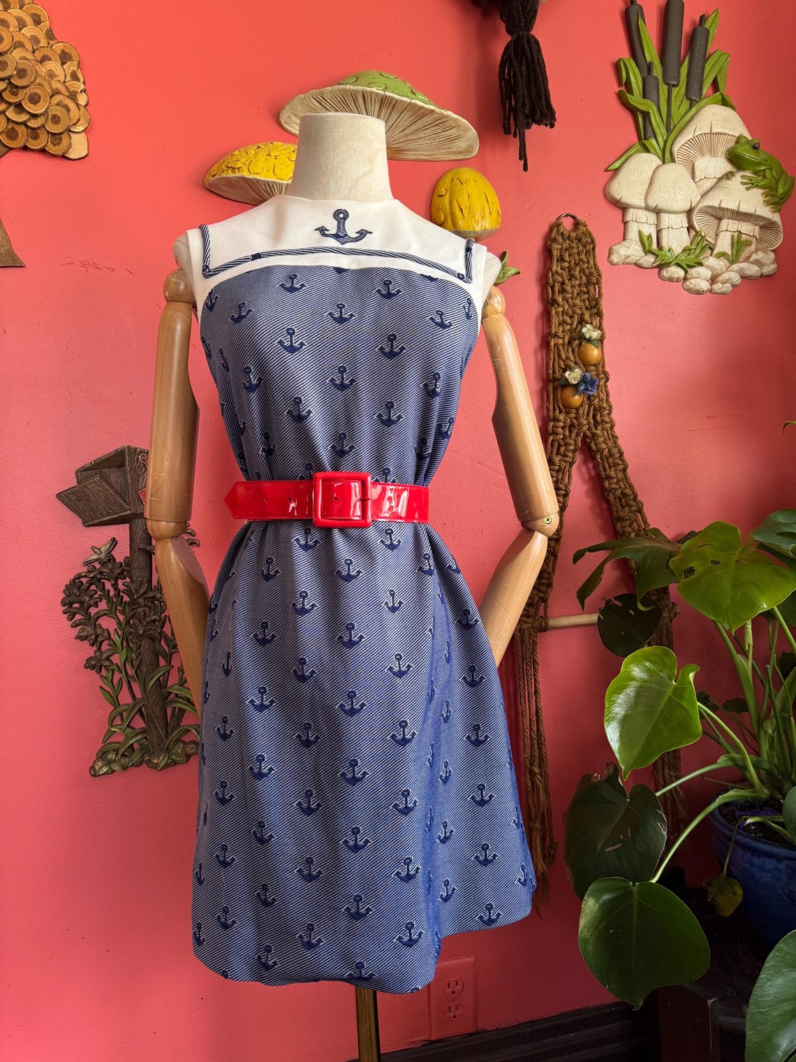 1960s nautical anchor print shift dress