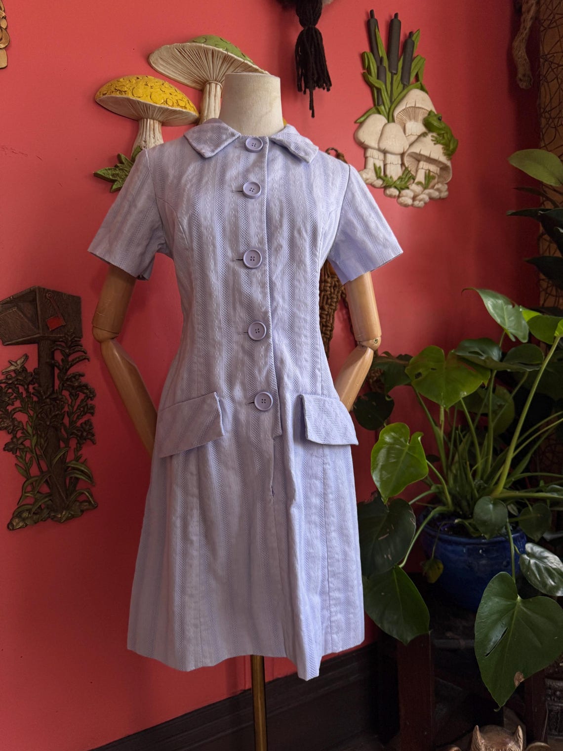 1960s lavender striped shift dress