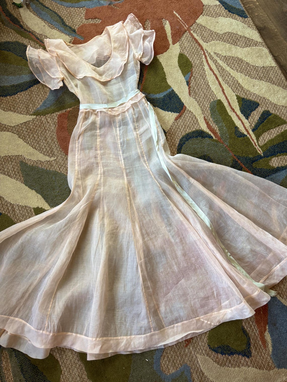 1930s Organza flutter sleeve Dress