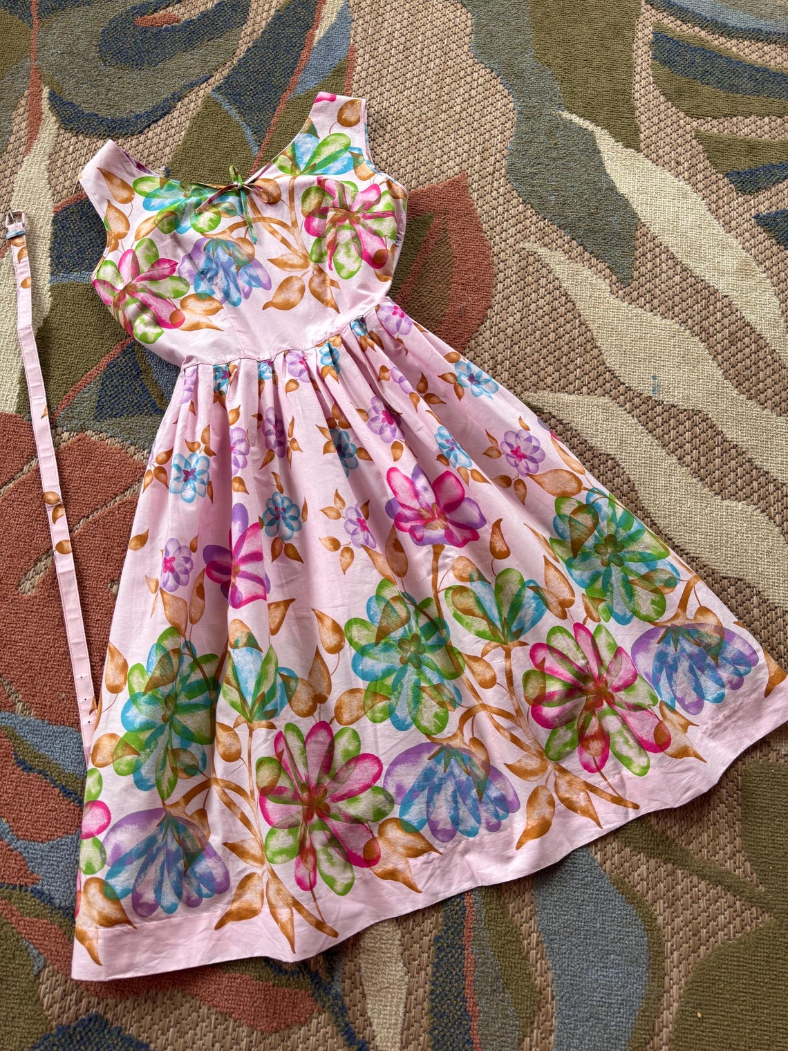 1950s Pink juicy floral border print fit and flare dress