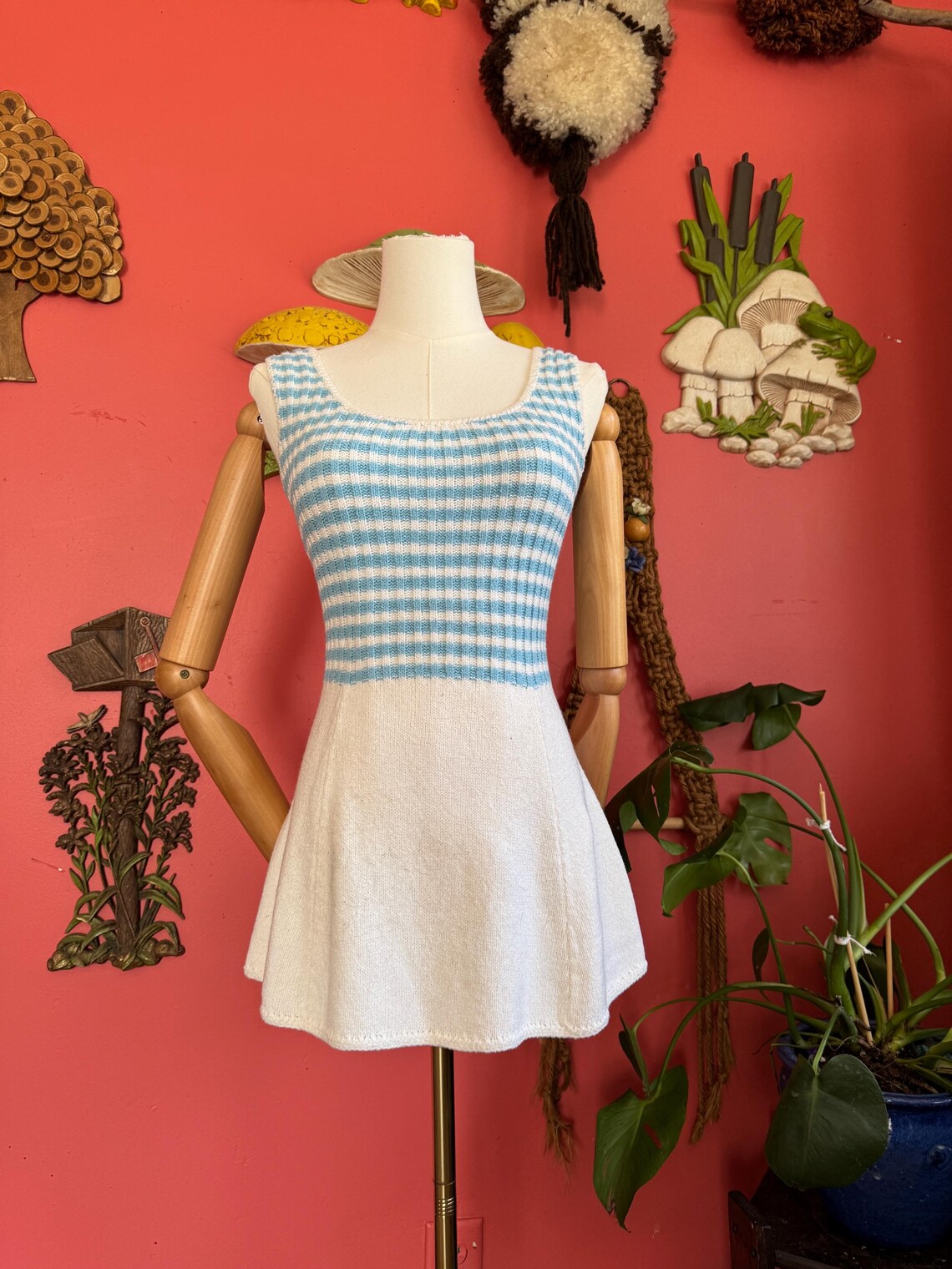 1970s Blue & White Tennis Hampton Court Knit Mini Dress
