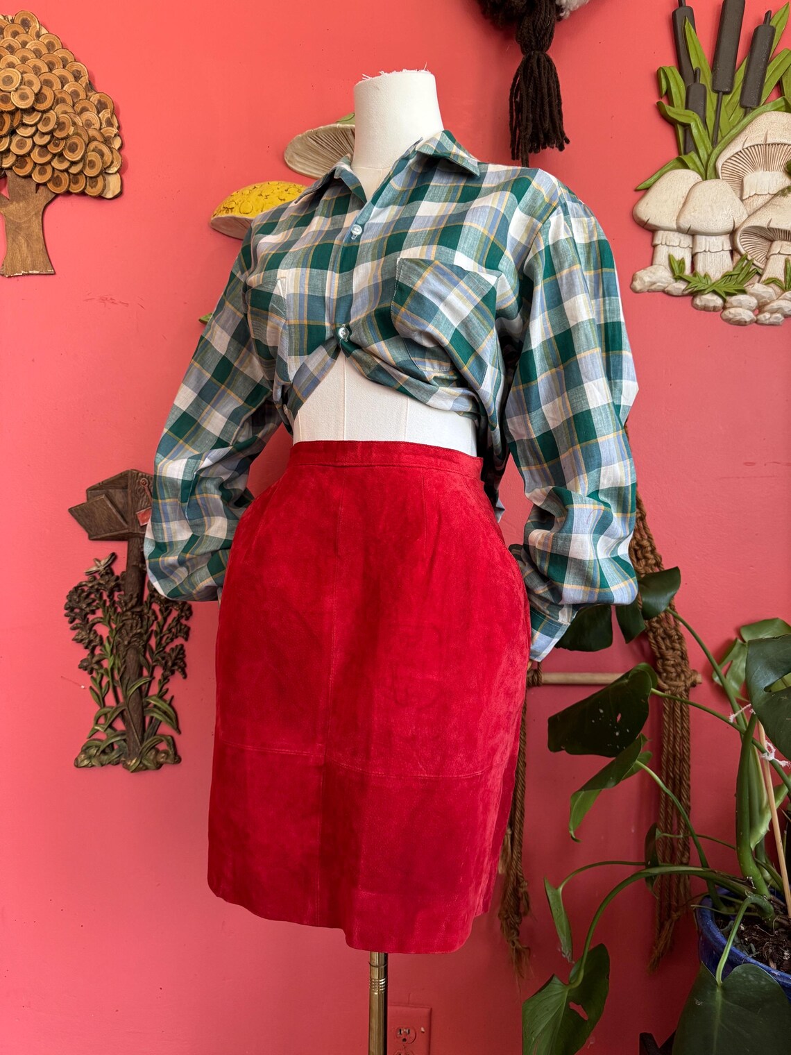 1990s Red Suede Leather Skirt