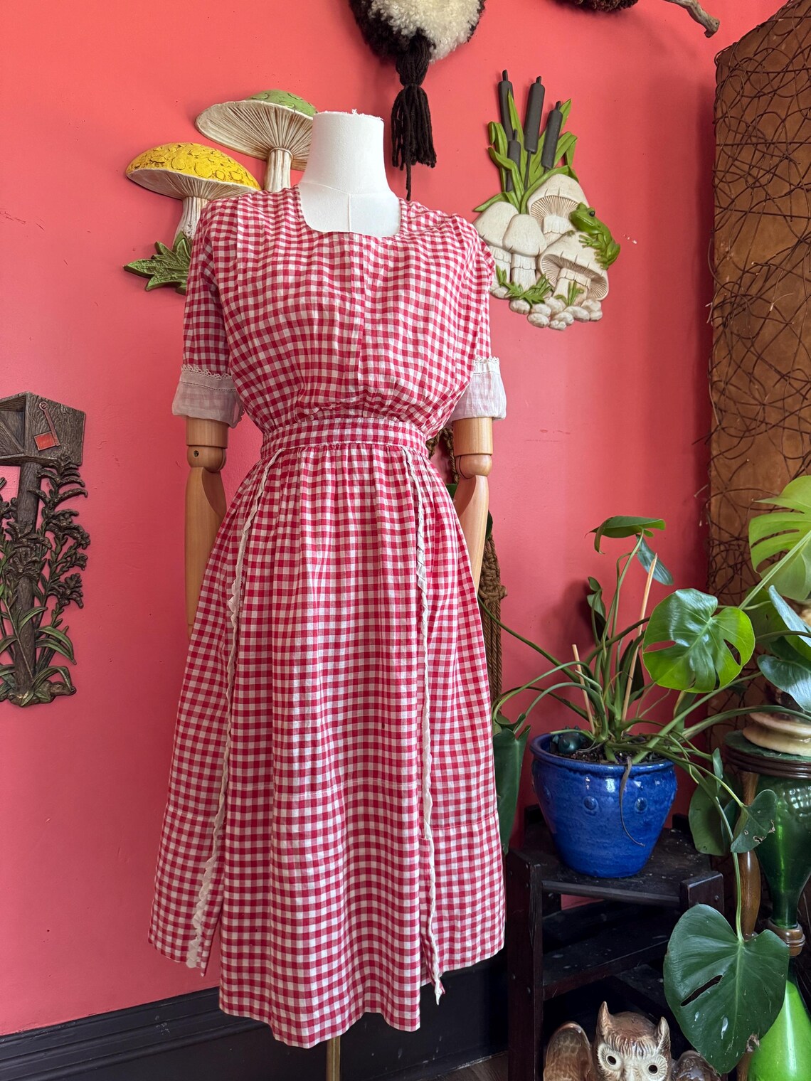 1910s Red Gingham Dress