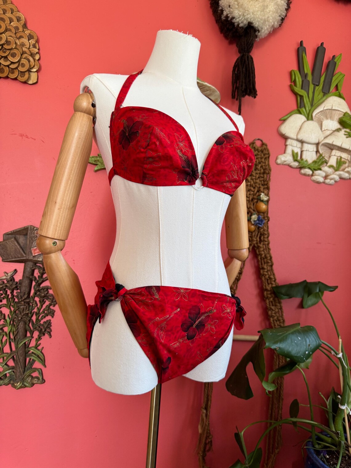 1950s Early 60s Red Hawaiian Bikini