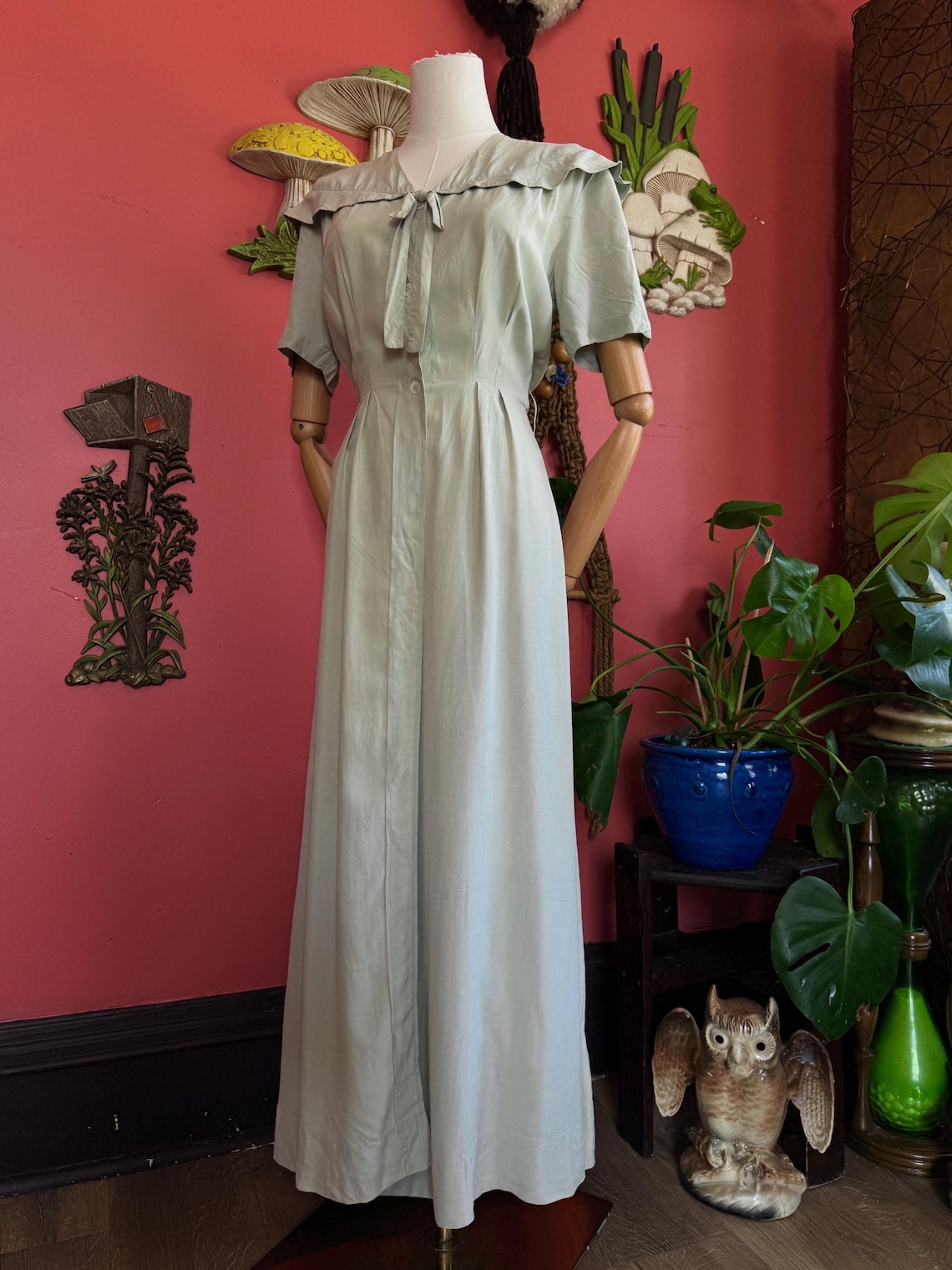 1930s Pistachio Green Sailor Collar Wrap Dress