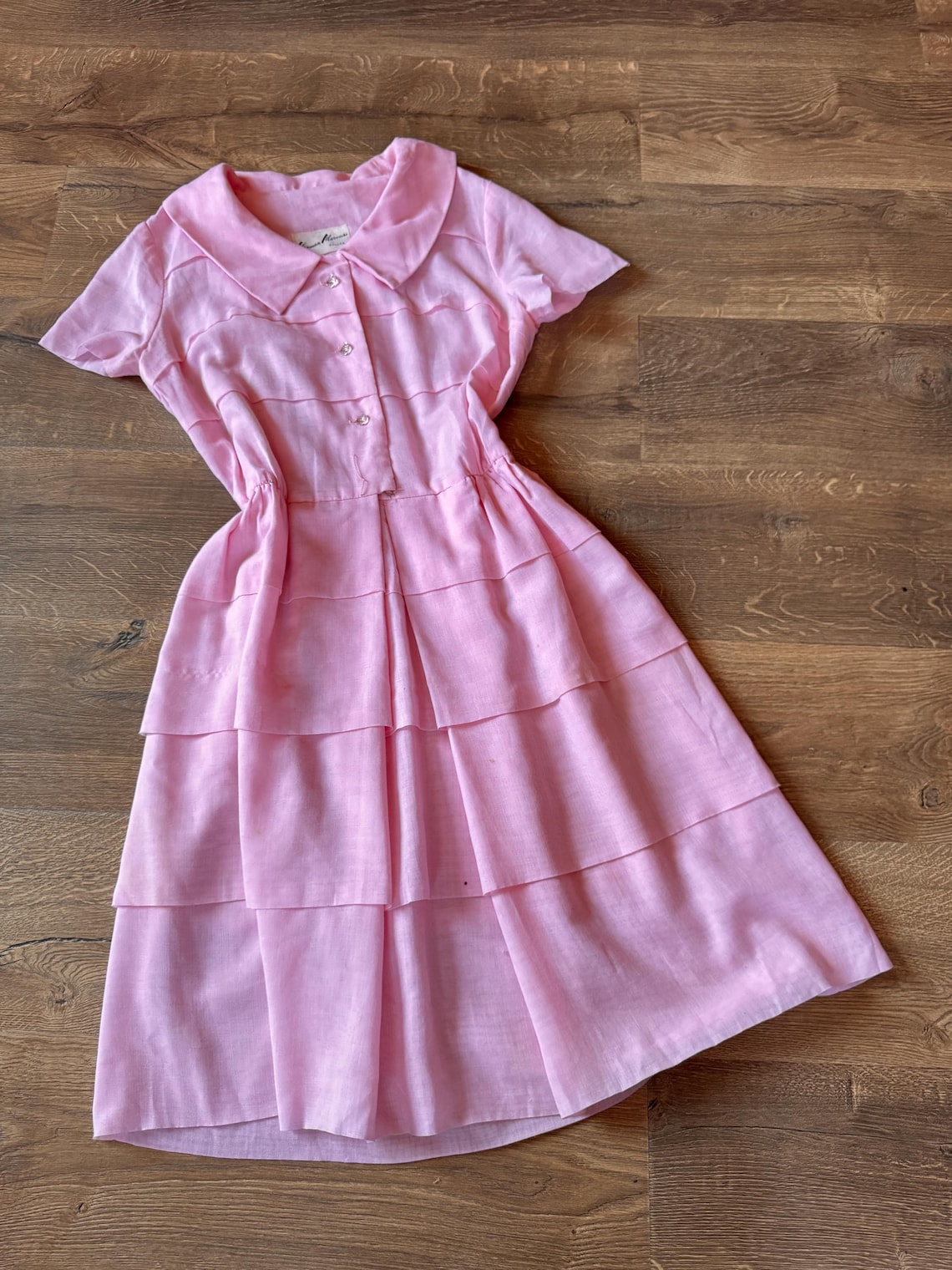 1950s Sheer Pink Tiered Shirt Dress