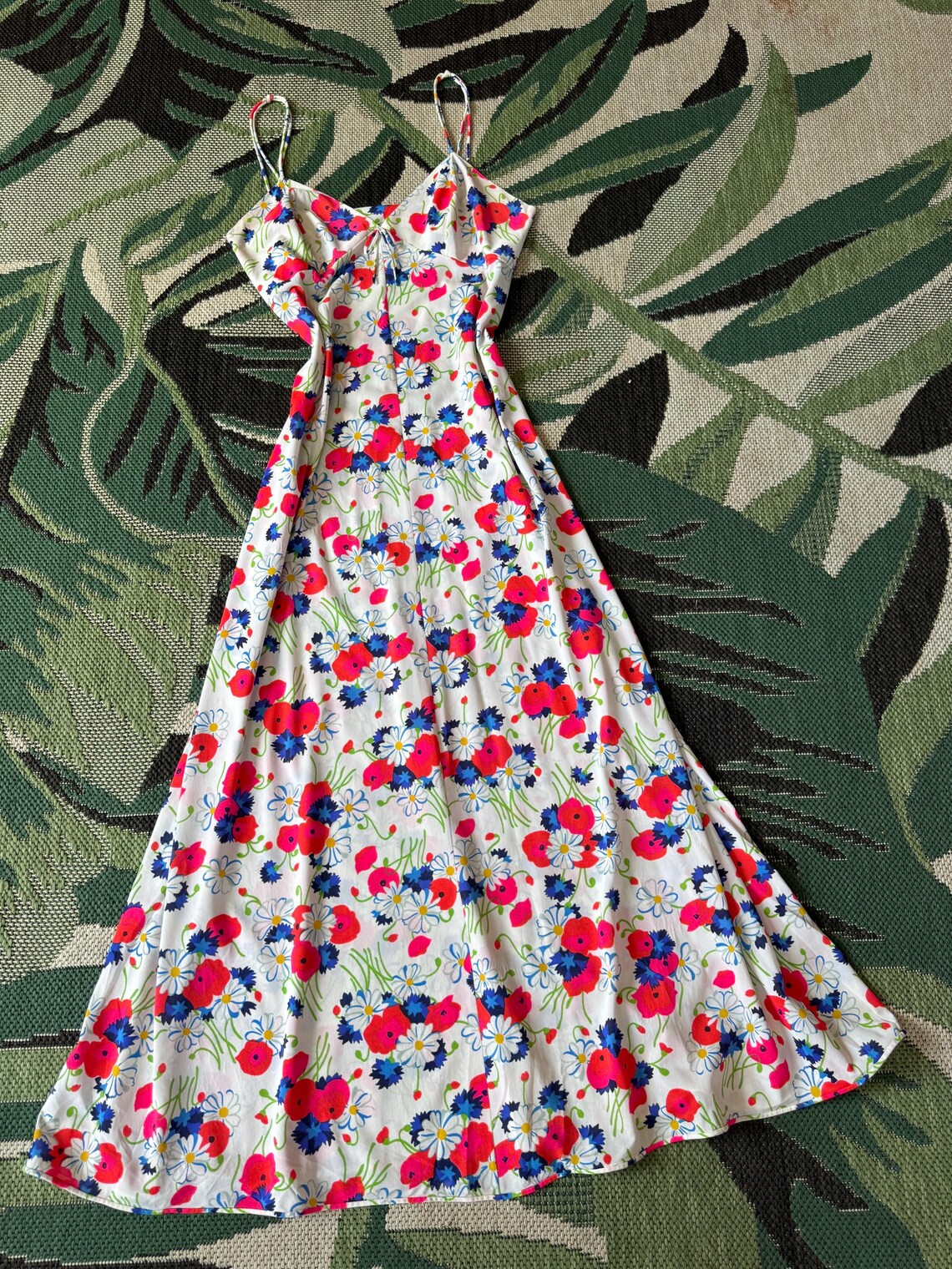 1960s vivid Floral Bia Cut Slip Dress