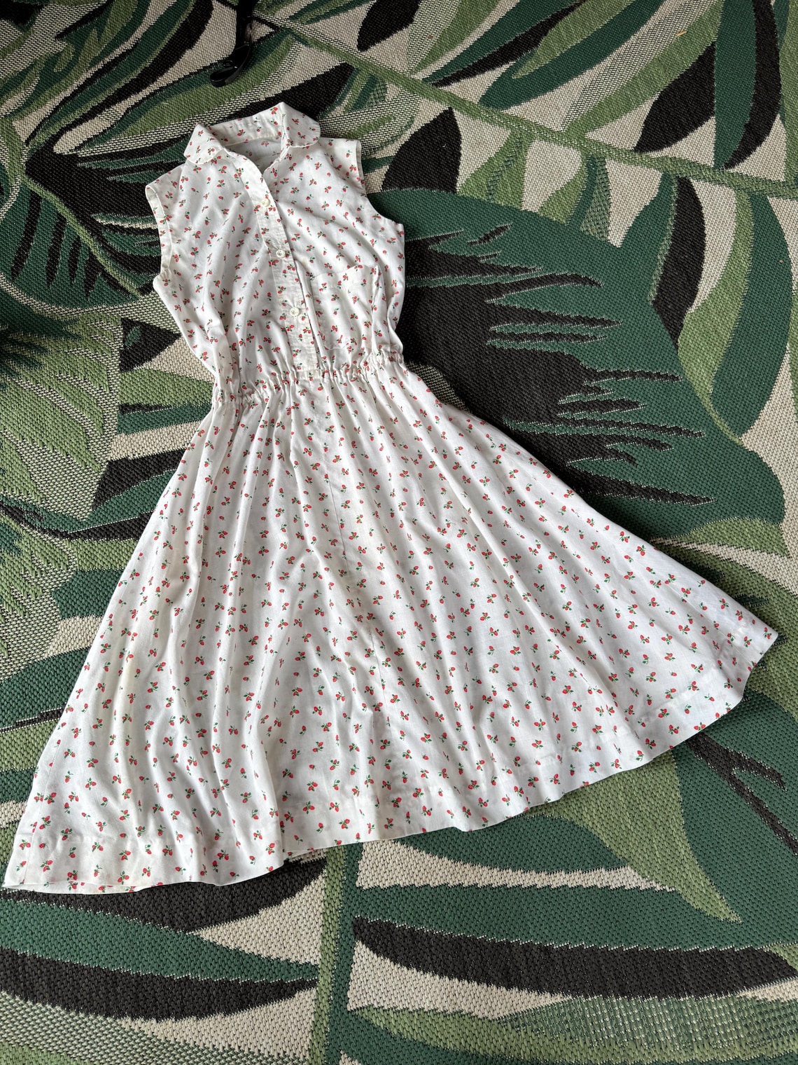 1970s Strawberry Print Fit and Flare Dress