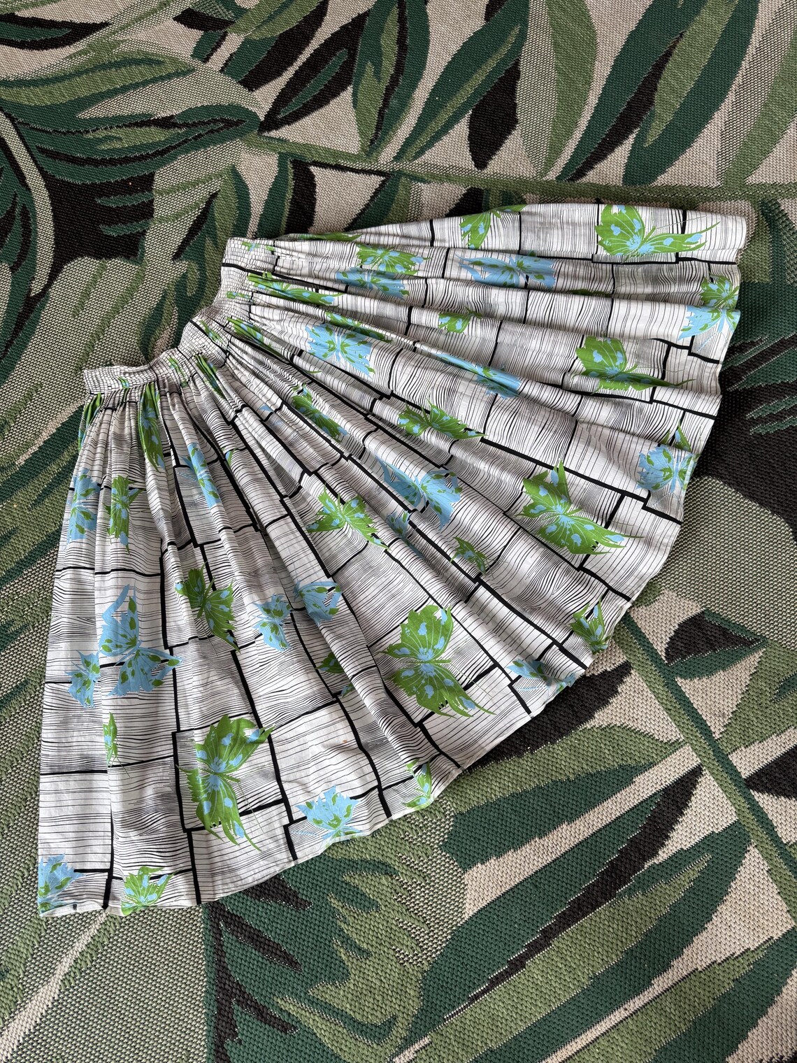 1950s Butterfly Print Pleated Full Skirt