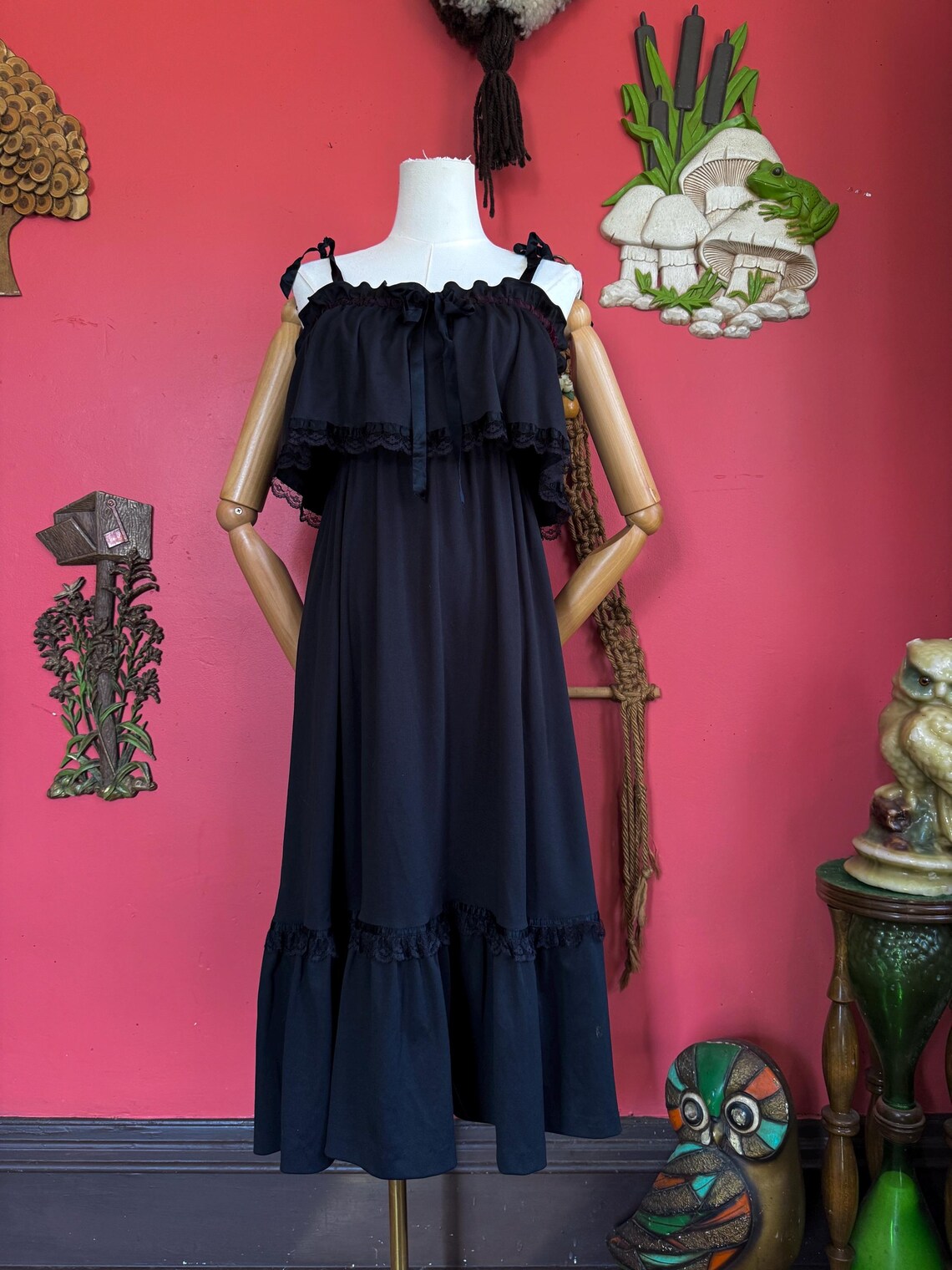 1970s Black Ruffled Sundress