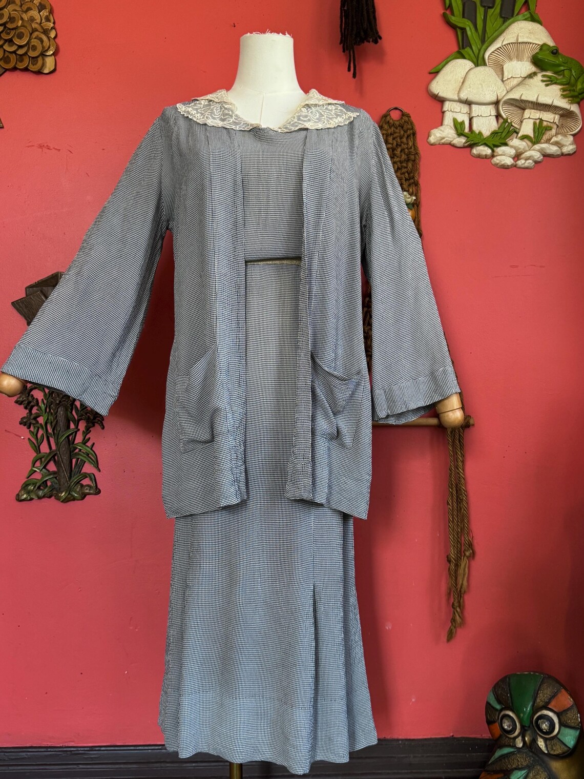 1930s Blue Gingham Dress Set