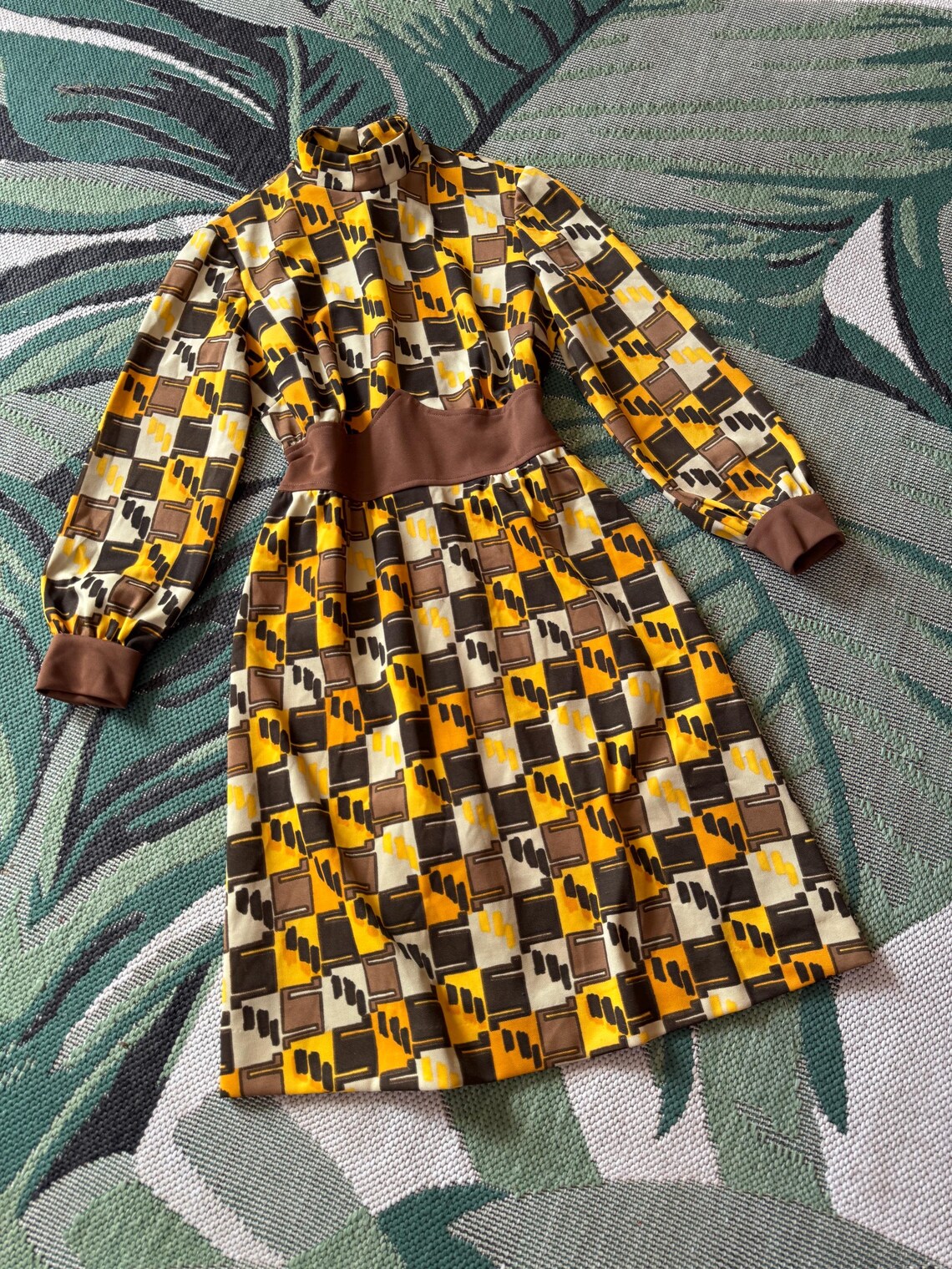 1960s Earth Tone Geometric print dress