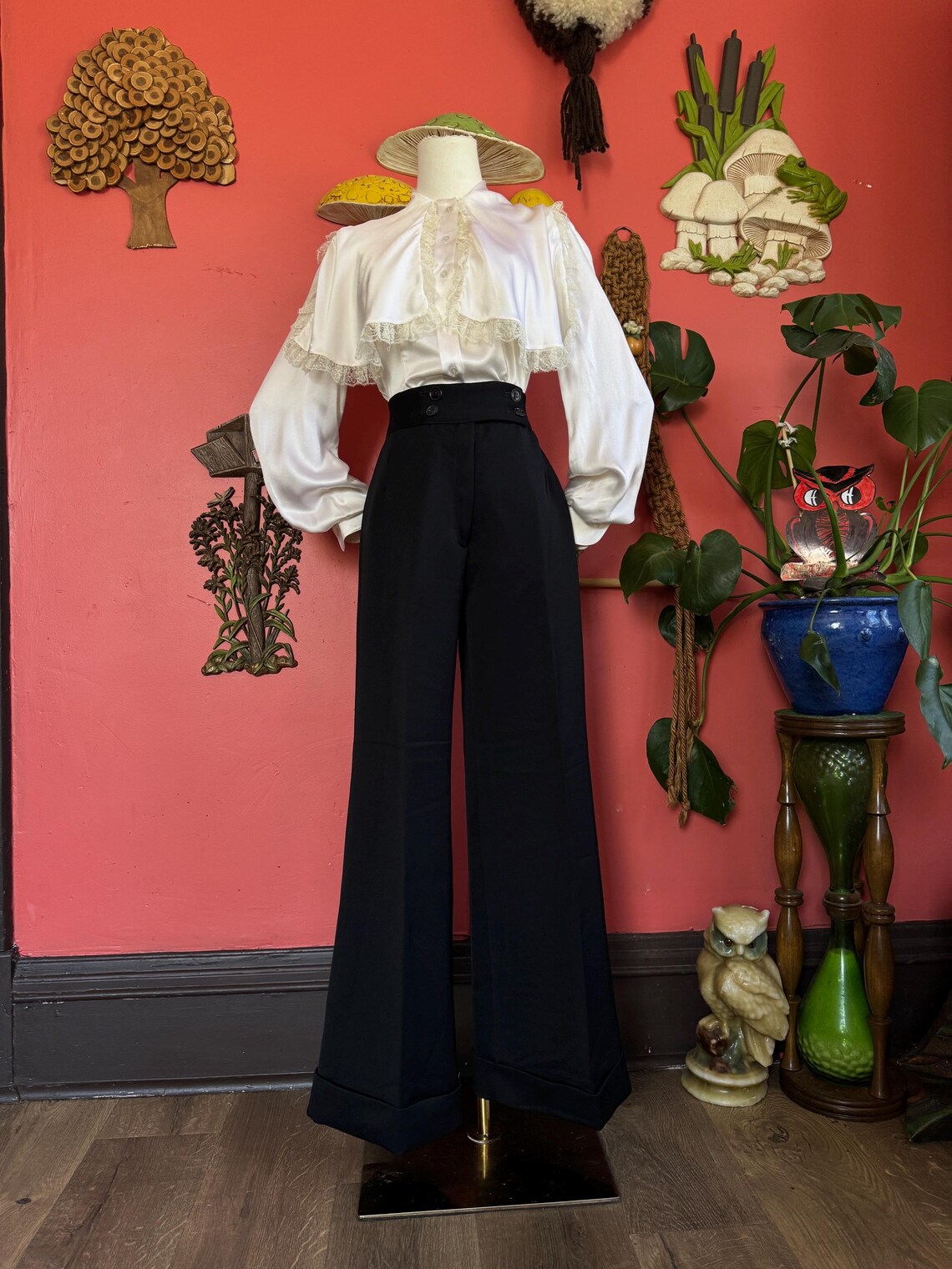 1970s Inky Black High Waist Flares