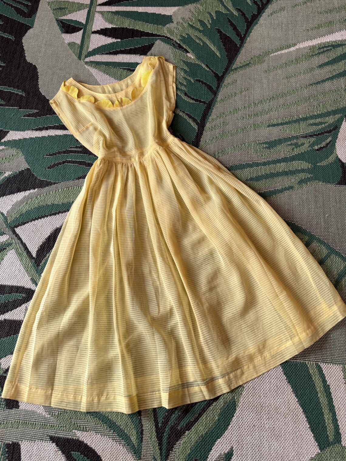 1950s Sheer Yellow Striped Fit and Flare Dress