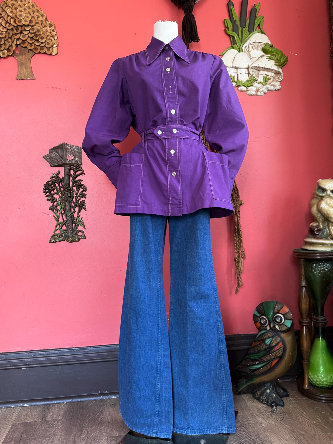 1970s Royal Purple Belted Button Up