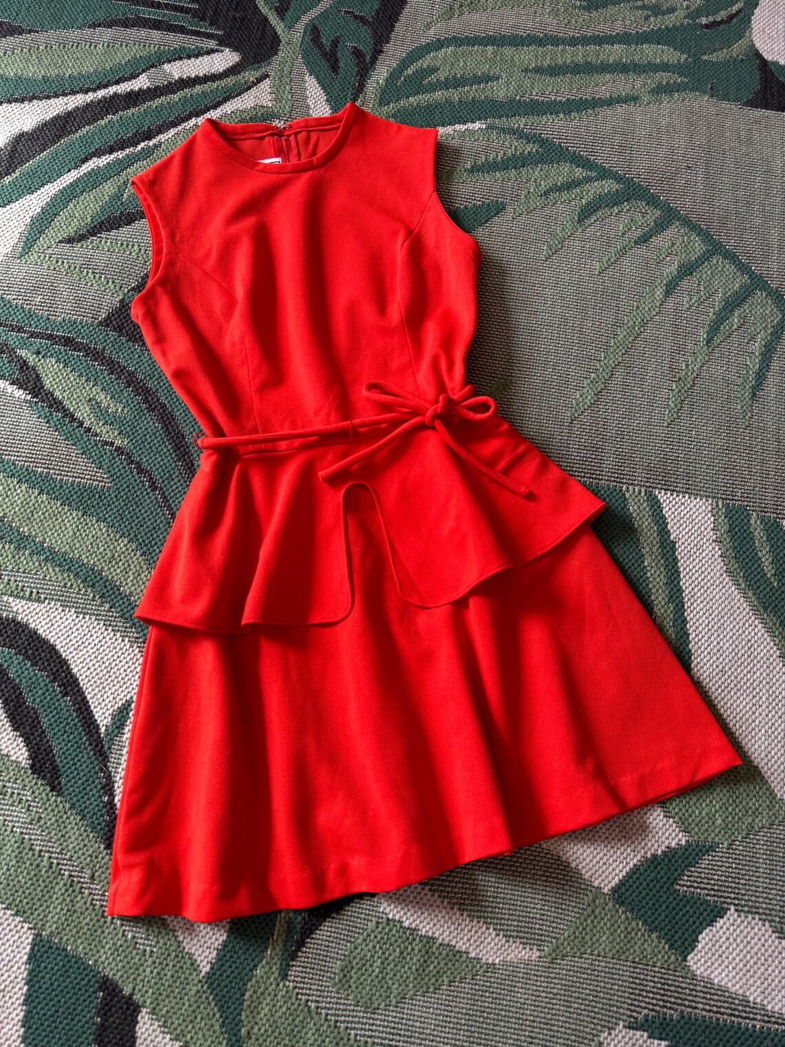 1960s Vivid Orange Peplum Sheath Dress